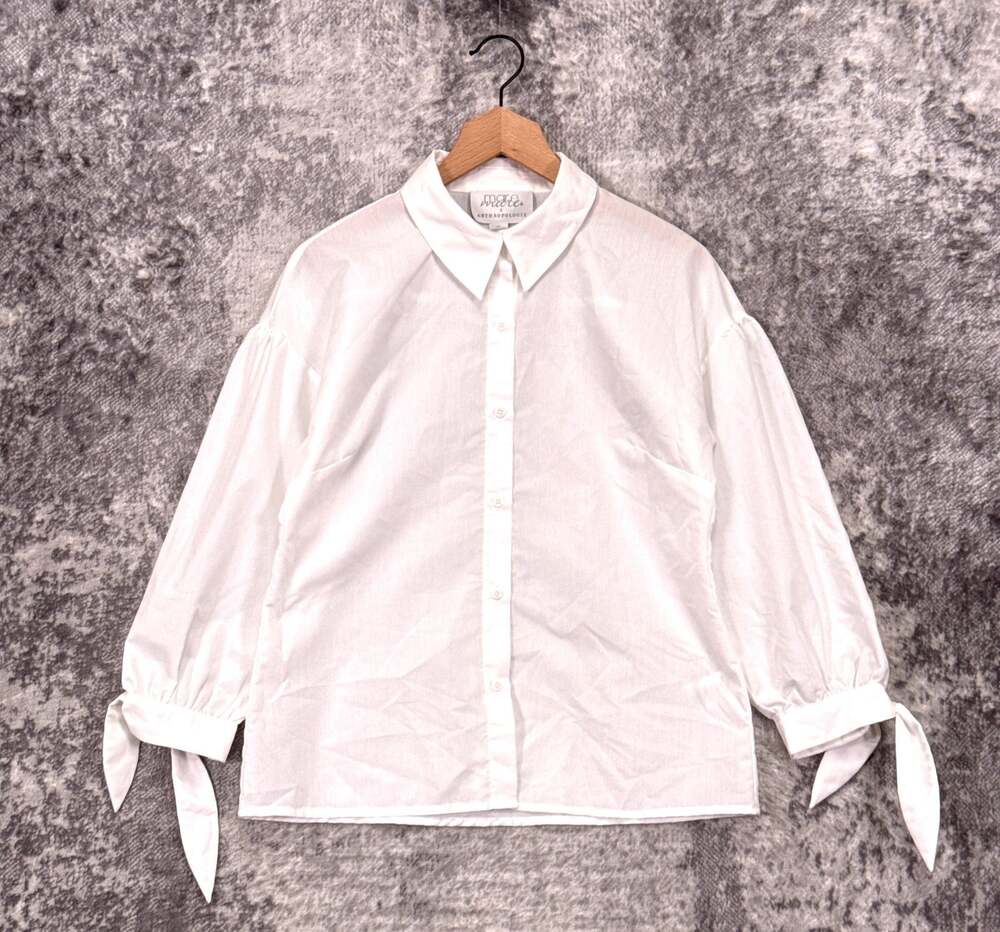 Anthropologie Top Medium Womens Mare Mare White Relaxed Fit Tie Cuff Shirt